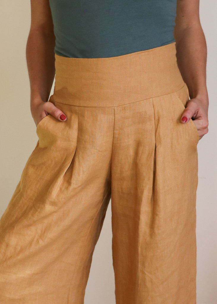 100% Linen certified sustainable clothing. Eco friendly apparel in our organic linen wide leg pants.