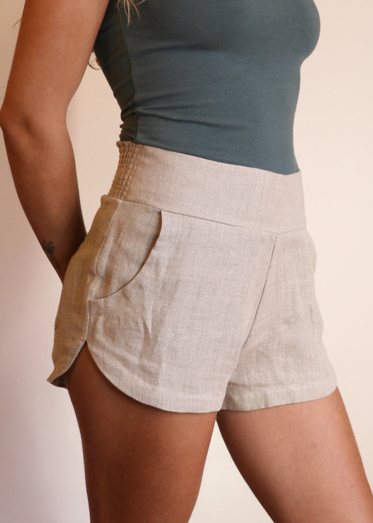 100% Linen certified sustainable clothing. Eco friendly apparel in our organic linen shorts and organic cotton tank.